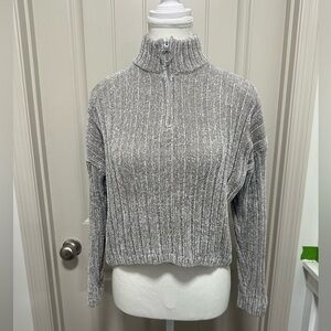 Pink Rose Gray Ribbed Sweater